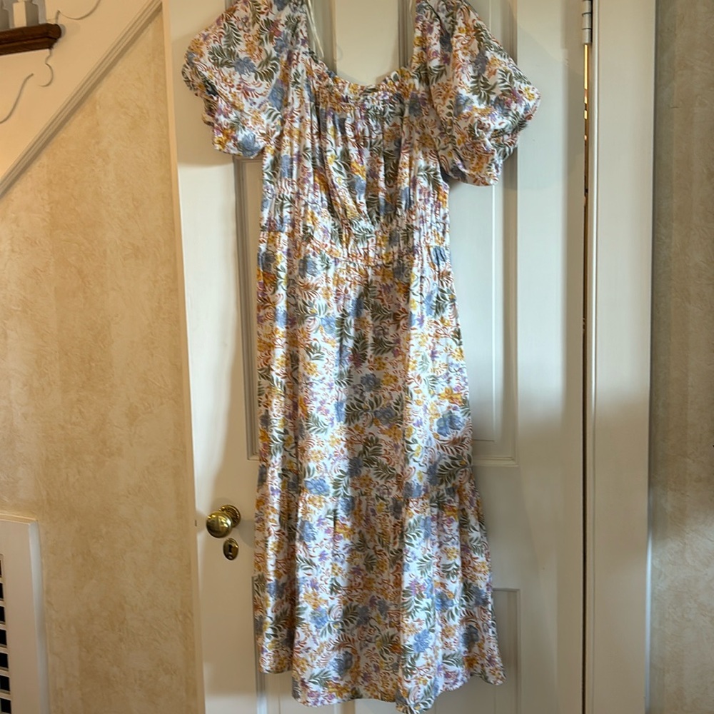 Japna Floral Tiered Ruffled Hem Midi‎ Dress Size  Large